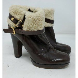 Miu Miu Dark Brown Ankle Boots with Cream Shearling